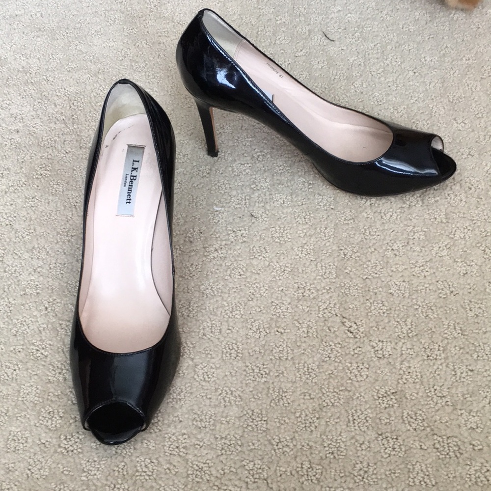 LK Bennett Glossy Black Peep Toe Heels